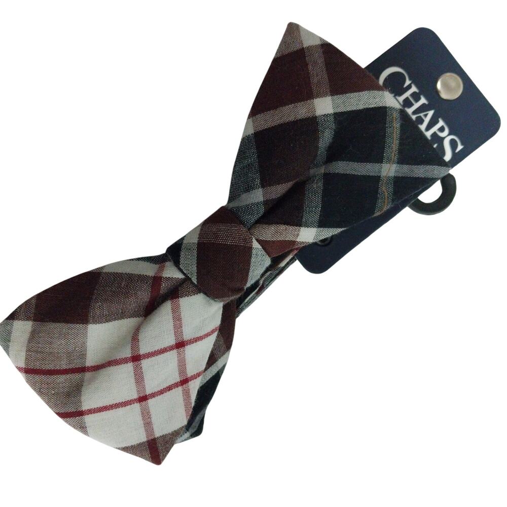 NWT! CHAPS! LUXE BURGUNDY TED, BLACK, GRAY GALLUP PLAID FORMAL MEN'S BOW TIE!